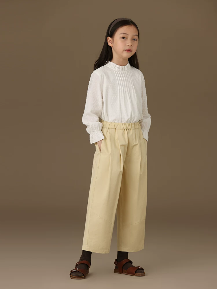 Quần áo trẻ em mùa xuân hè chất liệu cotton chải kỹ, kiểu dáng ba chiều, quần ống rộng thon gọn chín phần dành cho bố mẹ và con cái, phong cách thường ngày