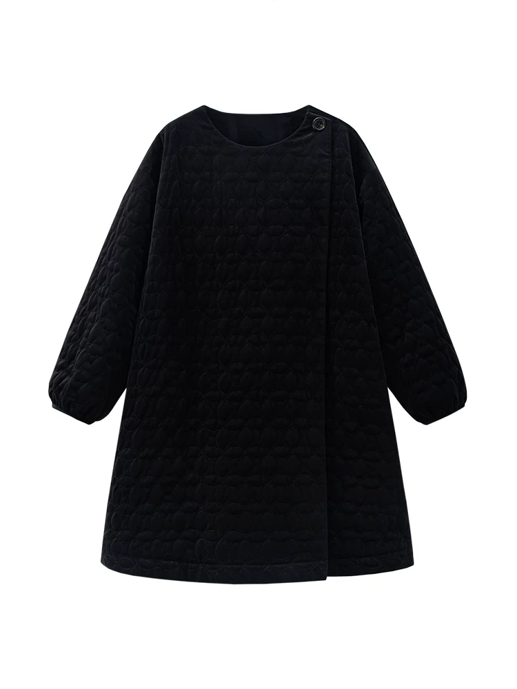 Quần áo trẻ em mùa thu đông ấm áp áo khoác dài vừa phải cho bé gái áo khoác cotton giản dị phong cách cha mẹ và con cái