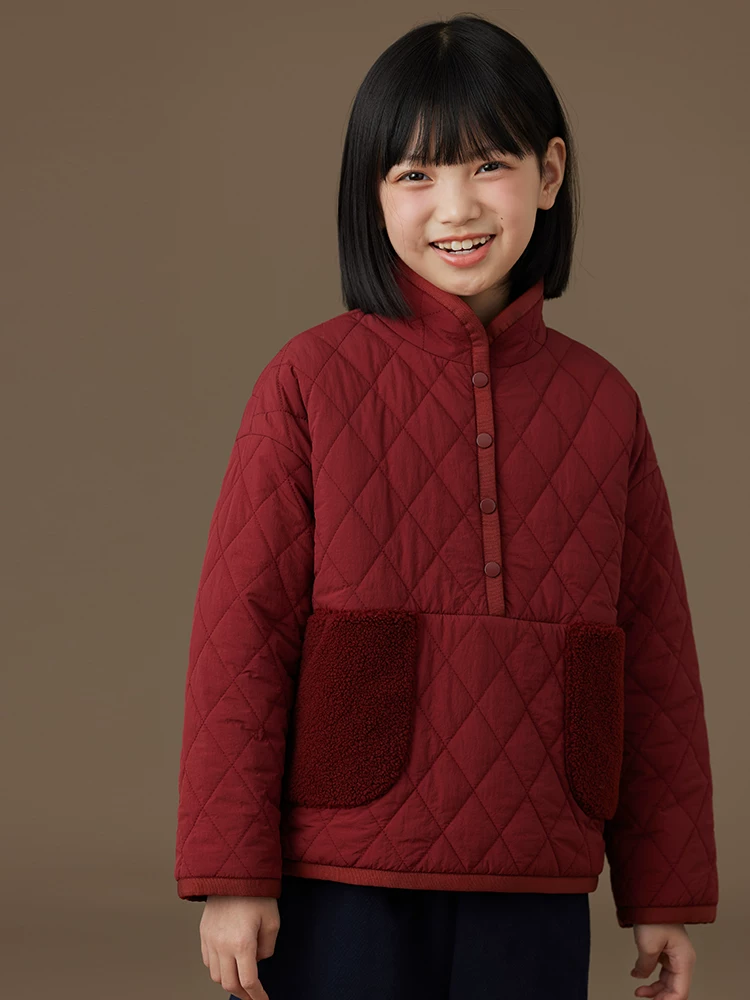 Áo khoác cotton dày dặn giữ ấm kiểu mới Hazi dành cho trẻ em, màu đỏ, trang phục Tết cho bé trai và bé gái, áo khoác mùa đông may chần bông