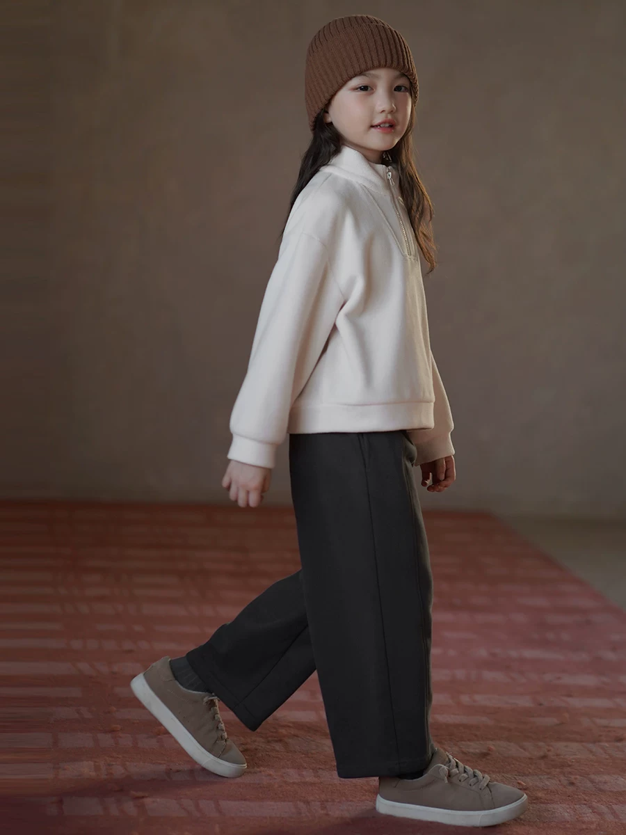 Quần cotton chải mùa đông cho trẻ em, quần thường ngày thân thiện với làn da cho bé trai và bé gái, quần ống thẳng, dày dặn và ấm áp.