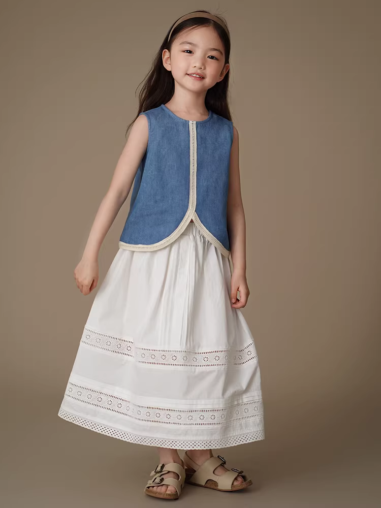 Áo vest trẻ em phong cách Hàn Quốc, áo ba lỗ rộng rãi, áo sơ mi denim cho bé gái lớn, mặc hè, 25 kiểu mới