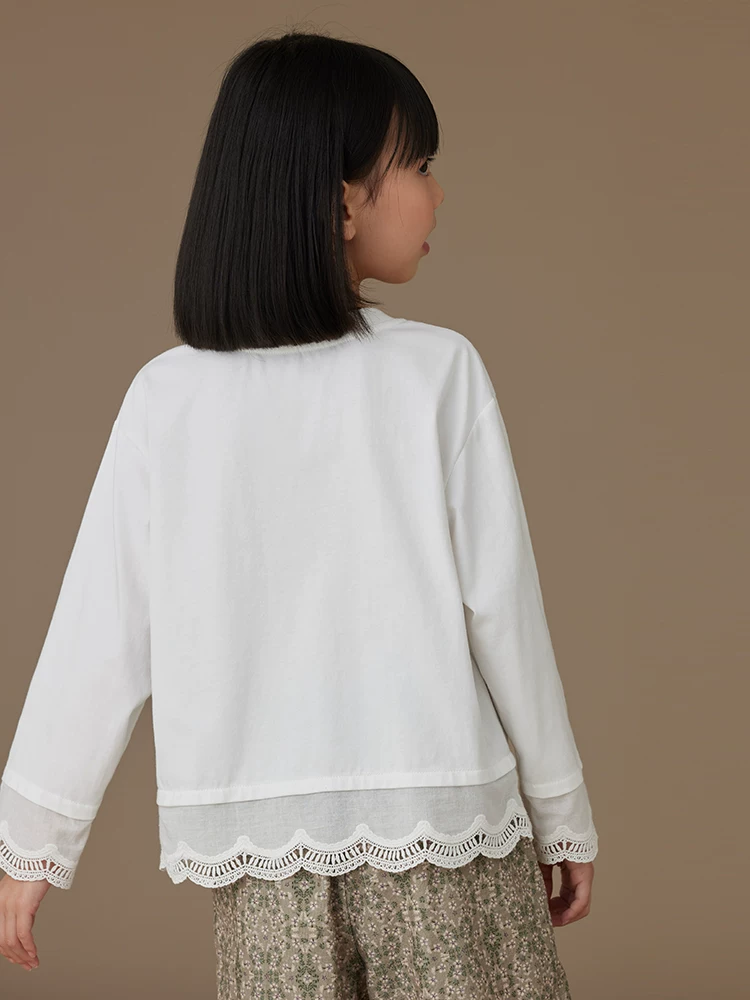 Quần áo trẻ em mùa xuân thu áo sơ mi dáng rộng thông thường bằng vải cotton trắng dài tay dành cho bé gái dành cho trẻ lớn hơn