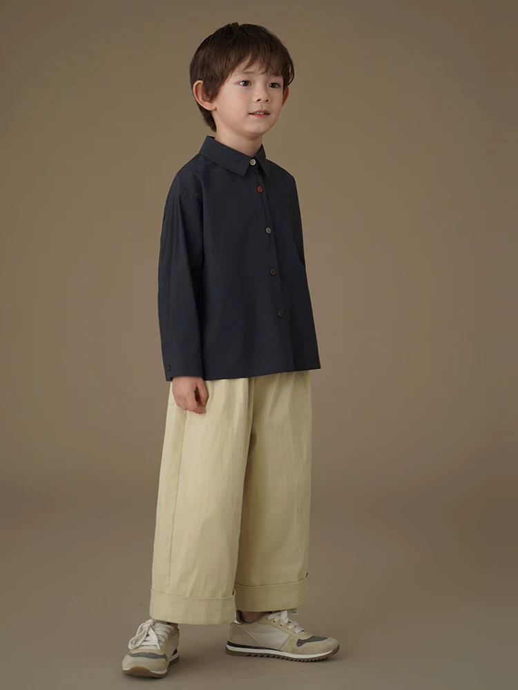 Quần dài trẻ em mùa xuân thu đa năng, dáng rộng, dài, dành cho bé trai và bé gái, màu kaki, kiểu dáng thẳng, thoải mái.