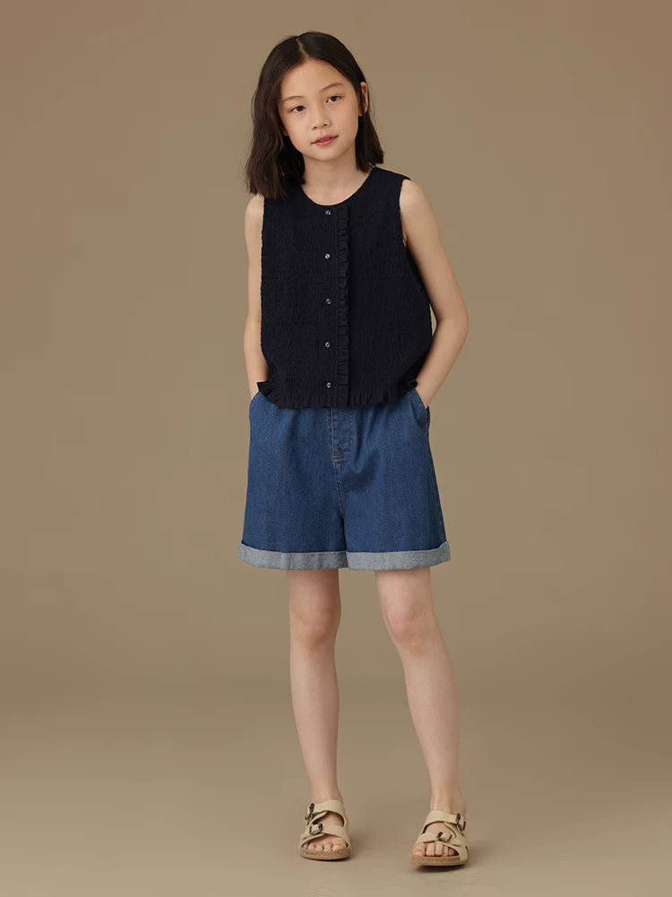 Quần short denim thông thường dành cho trẻ em Quần short dáng rộng đa năng dành cho bé gái dành cho trẻ lớn hơn mùa hè hợp thời trang sành điệu