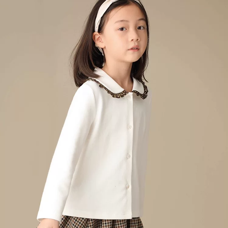 Quần áo trẻ em Hazi Thu Đông Hàng mới về Áo thun nữ cổ búp bê phối hoa trắng kiểu ghép mảnh dành cho mẹ và bé