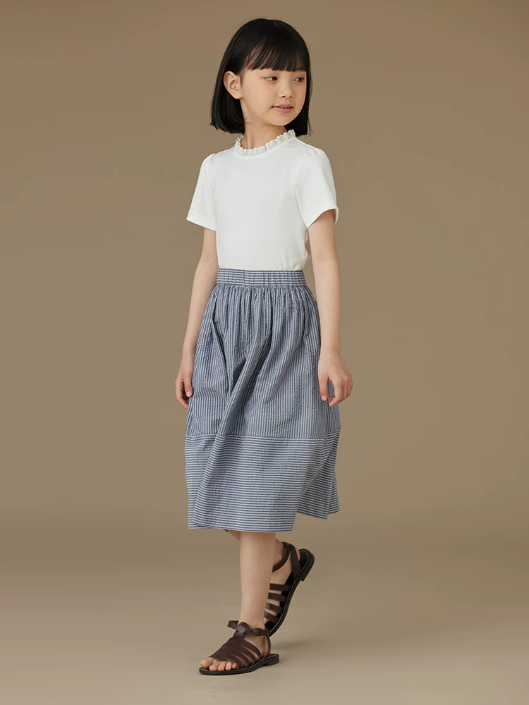 Quần áo trẻ em Ha Chi Áo thun ngắn tay mùa hè cho bé gái Áo thun cổ ren trắng Áo trẻ em chất liệu cotton cao cấp Quần áo mùa hè cho bé gái