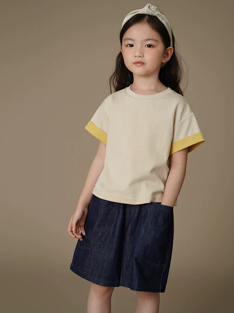 Quần thường ngày mùa hè cho trẻ em, quần năm điểm dáng rộng đơn giản, quần short denim cho bé trai và bé gái, cotton thân thiện với làn da.
