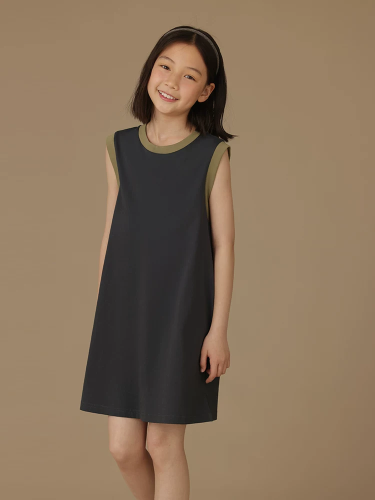 Váy vest màu xanh hải quân cho trẻ em, váy cotton mùa hè mới, đa năng, kiểu dáng cao cấp dành cho bé gái.