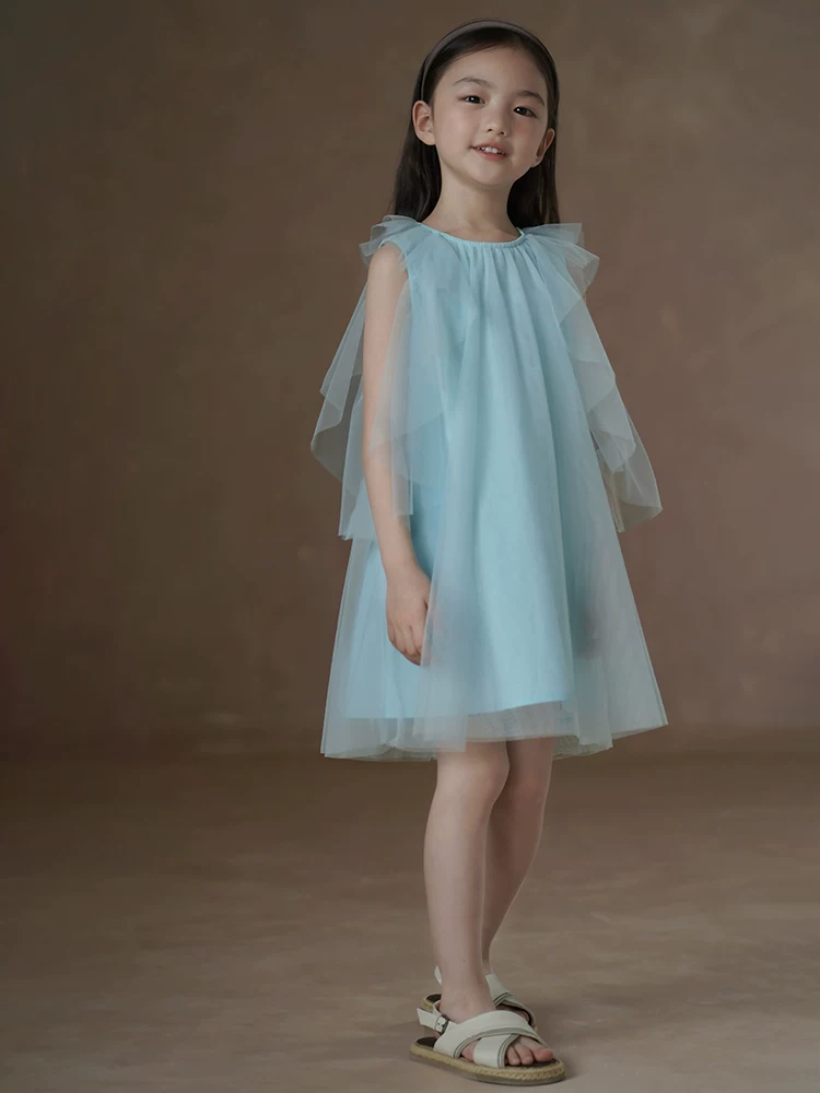Quần áo trẻ em váy mùa hè váy ngắn tay màu xanh như cổ tích váy công chúa bé gái váy vải tuyn váy sinh nhật cho bé