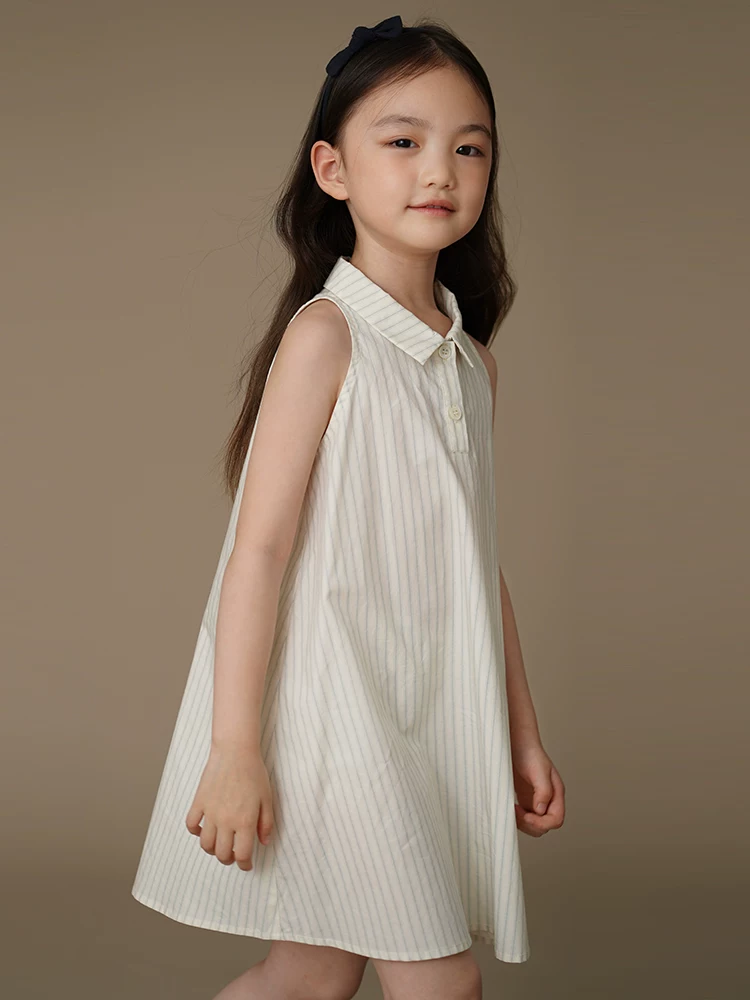 Quần áo trẻ em mùa hè váy sọc đơn giản giản dị váy polo phong cách học sinh dành cho trẻ lớn mặc mùa hè