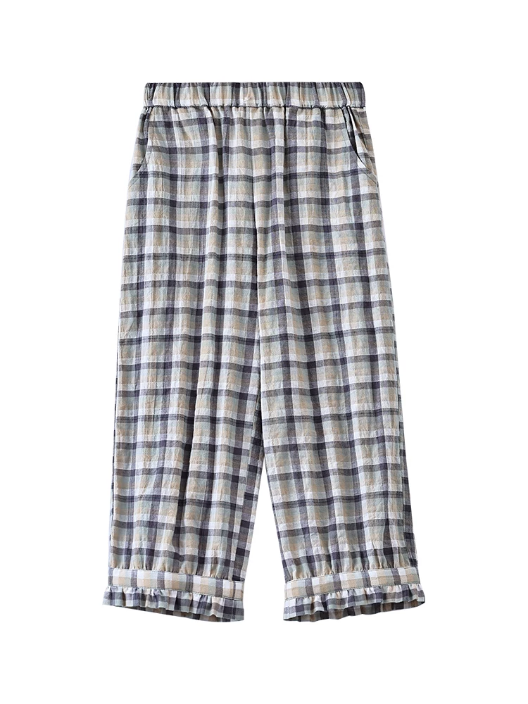 Quần mỏng mùa hè cho trẻ em, quần dài kẻ sọc ren cotton thân thiện với làn da cho bé gái, quần chống muỗi cho bé gái.
