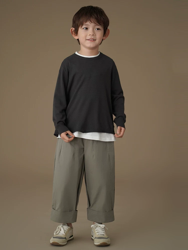 Quần áo trẻ em mùa xuân thu quần thường ngày chất liệu cotton mỏng thân thiện với da quần dài bé trai và bé gái quần ống rộng dáng rộng