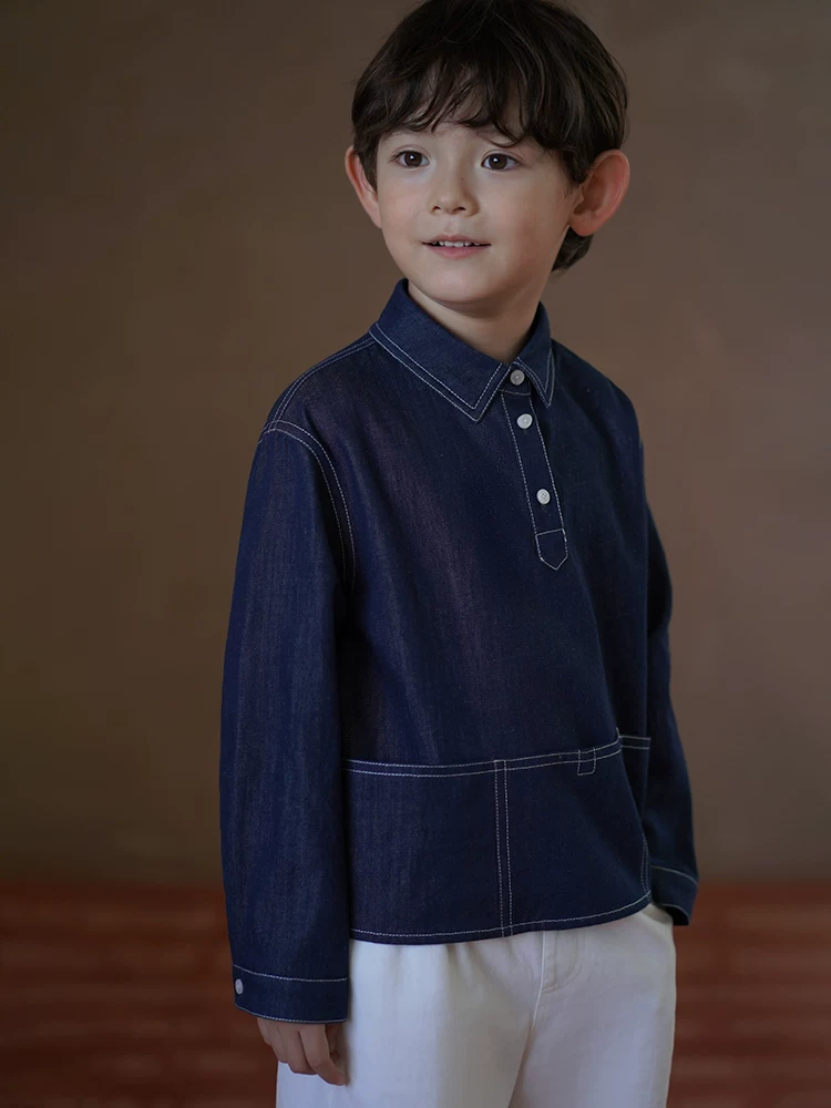 Áo khoác denim trẻ em Hazi mùa xuân thu, kiểu dáng đơn giản, rộng rãi, mỏng, dành cho bé trai và bé gái, thời trang thu đông 2025 kiểu mới