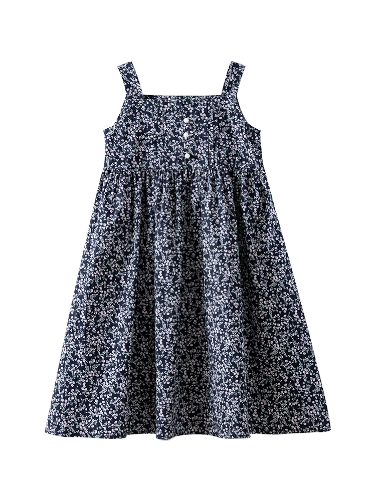 Váy hoa mùa hè cho trẻ em, váy cotton kiểu nông thôn đi nghỉ mát, váy mỏng dài vừa phải cho bé gái