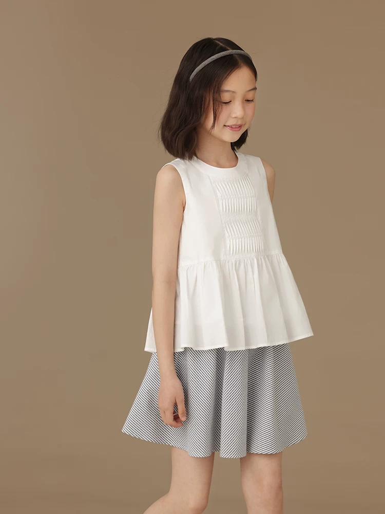Quần áo trẻ em áo vest trắng không tay áo khoác ngoài áo bé gái mặc mùa hè áo sơ mi búp bê cao cấp toàn cotton