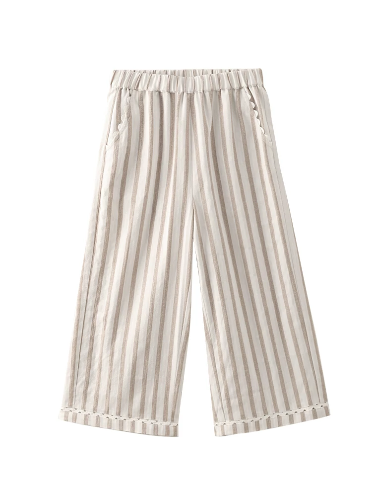 Quần sọc mỏng mùa hè cho bé gái, quần ống rộng dáng suông, quần chống muỗi cho trẻ em, cotton thân thiện với da.