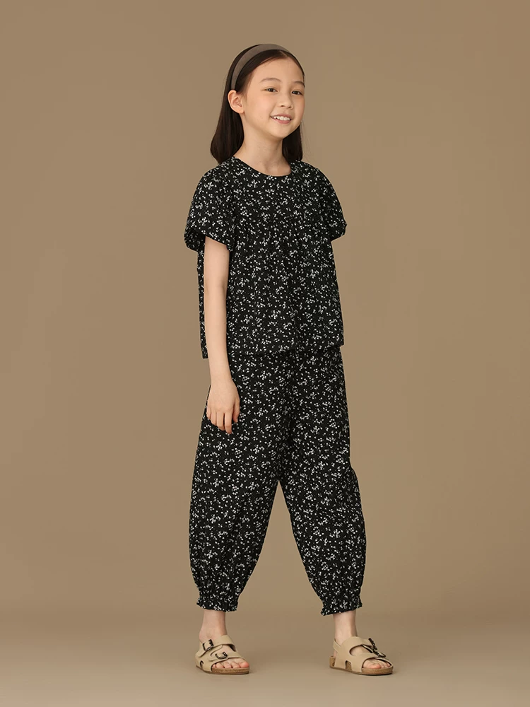 Quần áo mùa hè cho trẻ em áo sơ mi ngắn tay họa tiết hoa quần jogger quần crop bé gái trang phục mùa hè mỏng