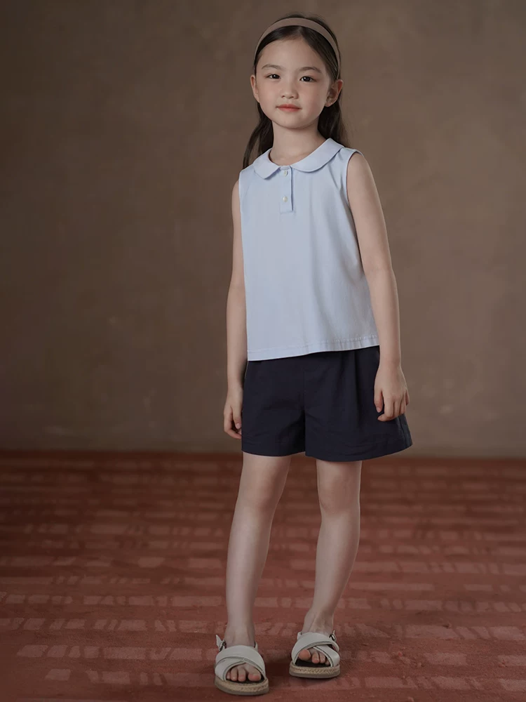 Quần thường ngày phong cách dân tộc màu xanh hải quân mùa hè dành cho trẻ em dành cho bé gái, quần short rộng rãi đa năng dành cho trẻ lớn hơn.