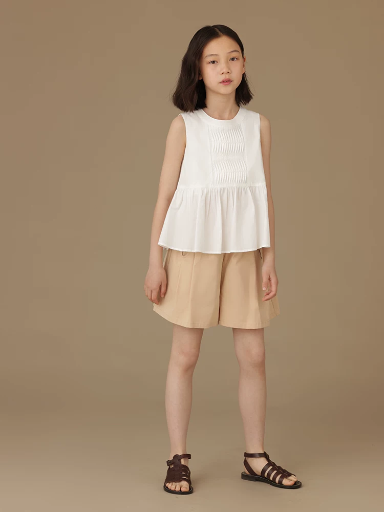 Quần ống rộng màu kaki thông thường dành cho trẻ em, quần short năm điểm rộng rãi bằng vải cotton dành cho bé gái, quần short mỏng mùa hè dành cho trẻ lớn.