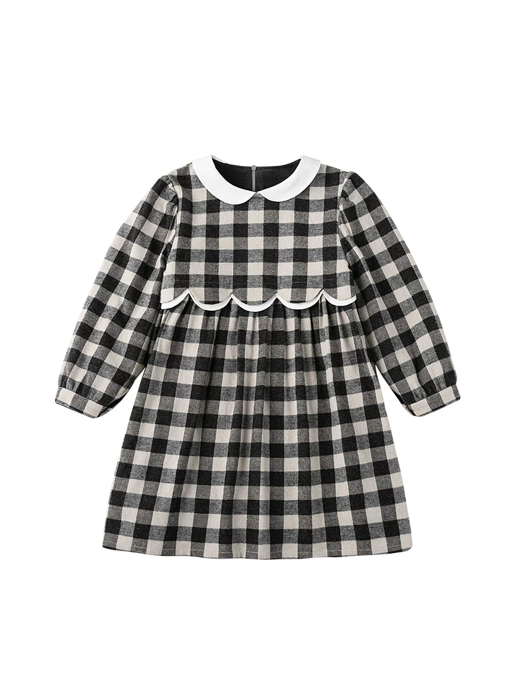 Hazi Quần Áo Trẻ Em Mùa Đông Hàng Mới Về Bé Gái Nguyên Chất Cotton Lót Lông Cừu Cổ Búp Bê Kẻ Sọc Ren Tay Dài Ấm Áp đầm