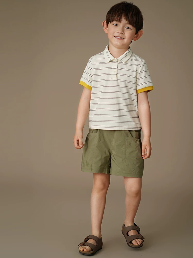 Áo dệt kim trẻ em mùa hè áo sơ mi polo sọc mỏng bé trai bé gái áo thun ngắn tay phong cách Hàn Quốc dáng rộng vừa vặn