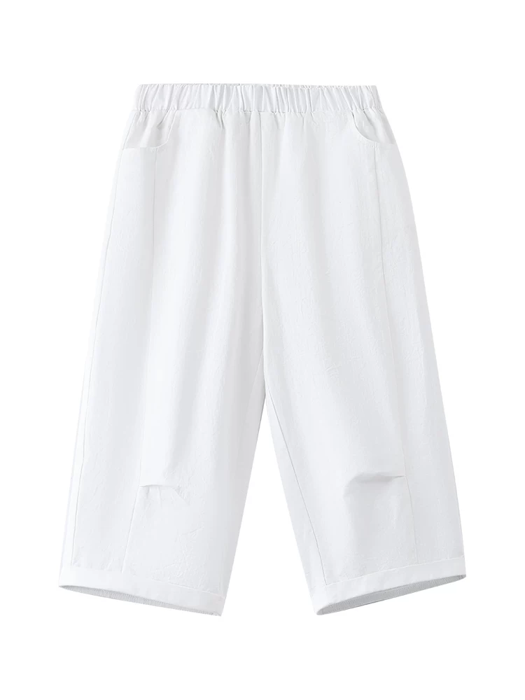 Quần áo trẻ em mùa hè quần ống rộng mỏng cho bé gái, quần chín phần, quần dài cotton trắng dáng rộng thoải mái cho bé gái