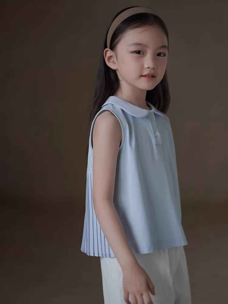 Áo thun bé gái Hazi mùa hè 2025 cổ búp bê dệt kim, áo lót cho trẻ lớn