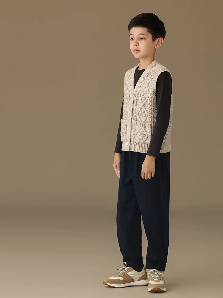 Quần áo trẻ em Hazi Áo vest trẻ em mùa thu đông Áo len pha cổ chữ V Áo len đan xoắn Áo len cardigan cho bé trai và bé gái