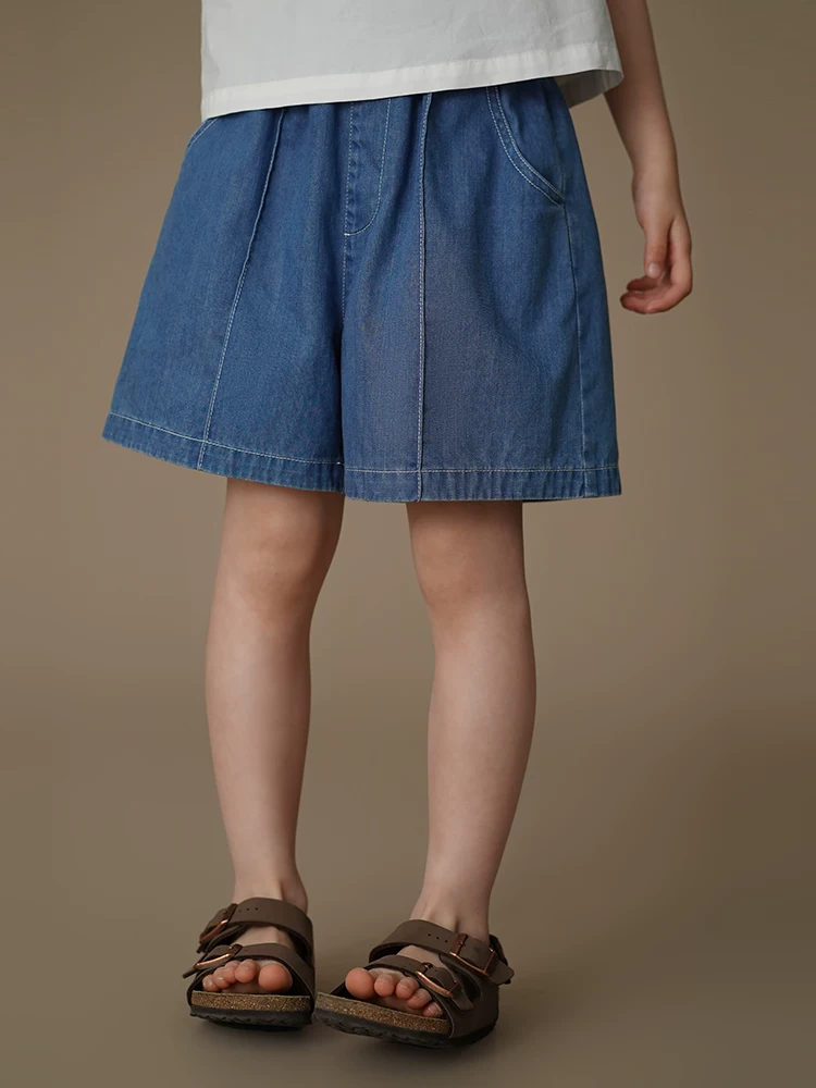 Quần áo trẻ em quần short dáng rộng quần năm điểm quần denim cho bé gái mặc mùa hè cotton nguyên chất thân thiện với làn da