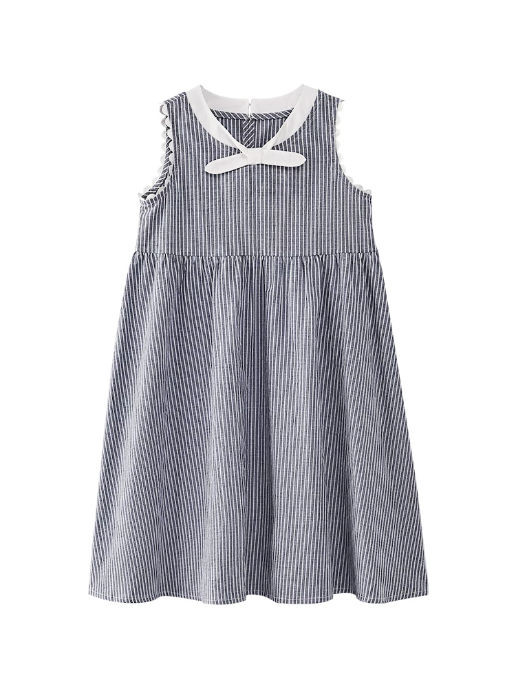 Váy trẻ em mỏng mùa hè, váy cotton dài vừa thân thiện với làn da, váy hai dây sọc cho bé gái lớn hơn.