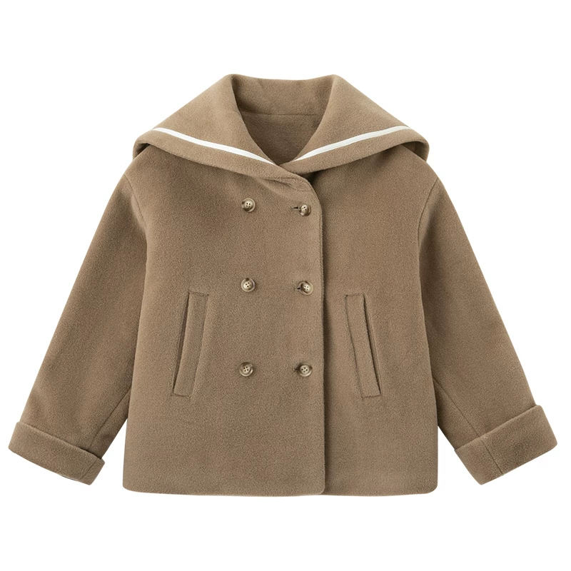 Áo khoác len mùa đông cho trẻ em, dày dặn và ấm áp, áo khoác len cho bé gái, áo khoác ngắn phong cách preppy cho trẻ lớn.