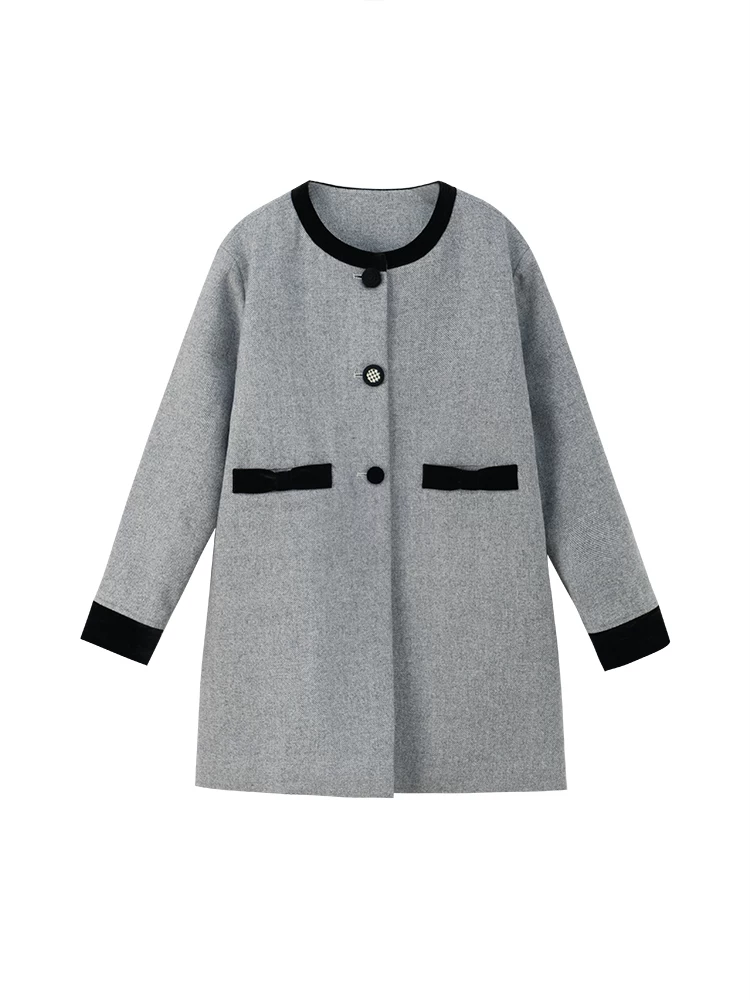 Quần áo trẻ em cho mùa thu đông, áo khoác len kiểu tweed màu xám cho bé gái, áo khoác len dài cho trẻ lớn.