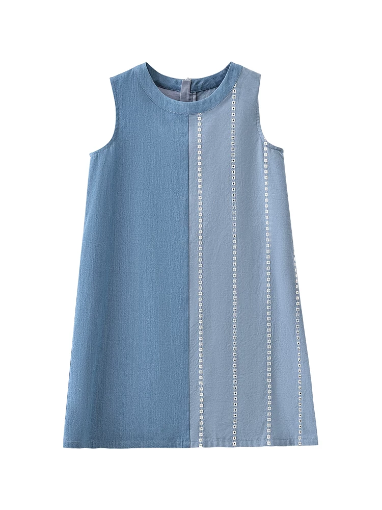 Quần áo trẻ em Hazi Mùa hè Mặc 25 mẫu mới Váy kiểu cổ điển Váy denim cho bé gái Váy denim phối màu dài trung bình cho bé gái