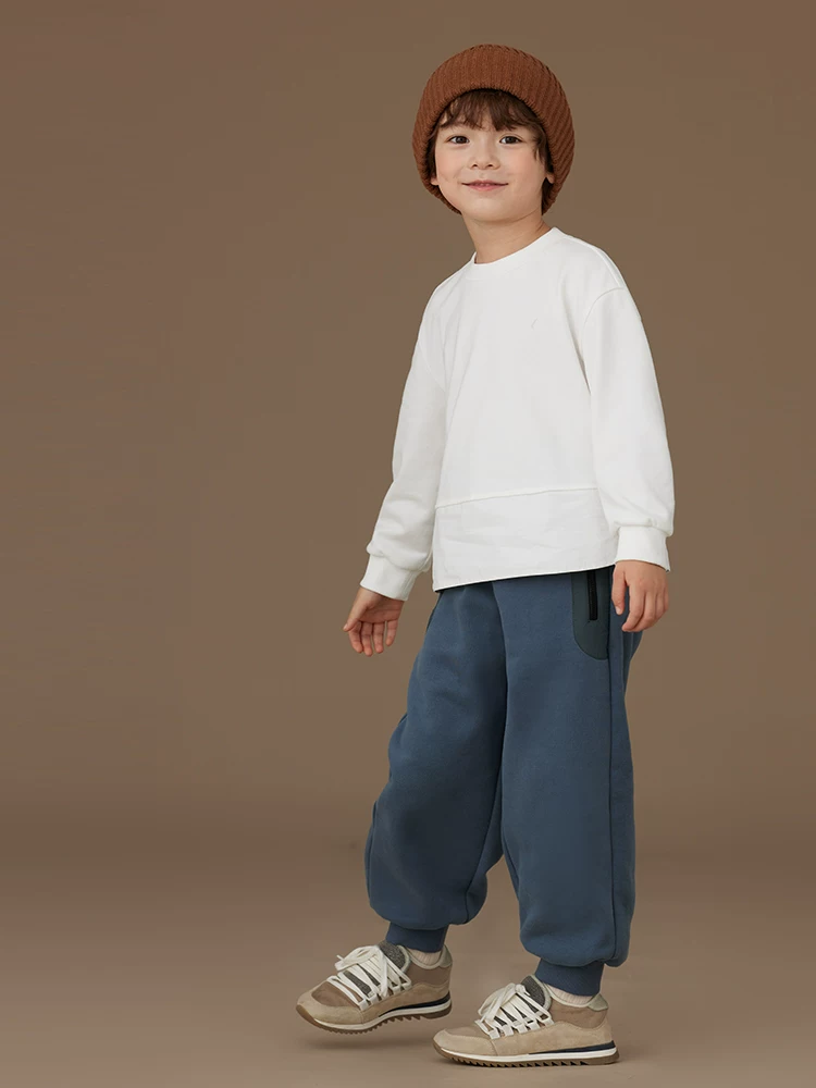 Quần len mùa đông trẻ em, kiểu dáng thường ngày, đa năng, màu xanh, quần jogger dày dặn cho bé trai và bé gái
