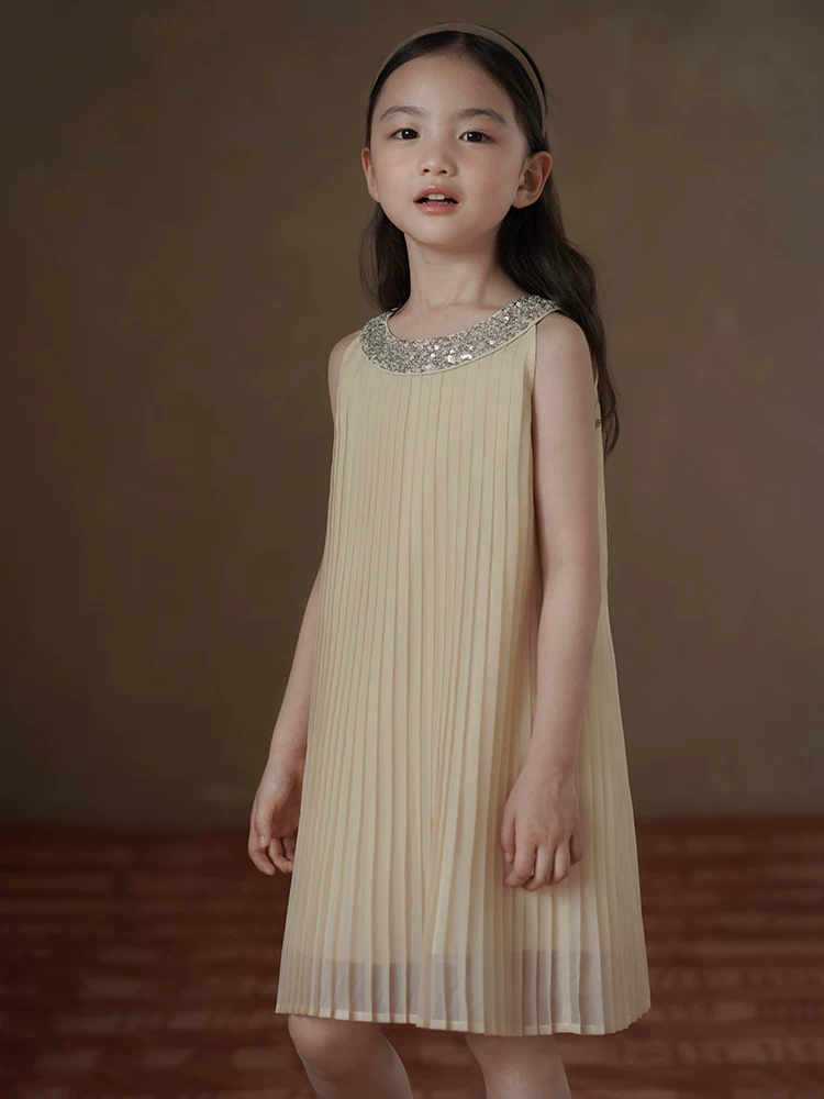 Quần áo trẻ em Ha Chi Váy ba lỗ mùa hè cho bé gái Váy sequin nặng Váy xếp ly cho bé gái Váy trang trọng cho trẻ em cỡ vừa và lớn