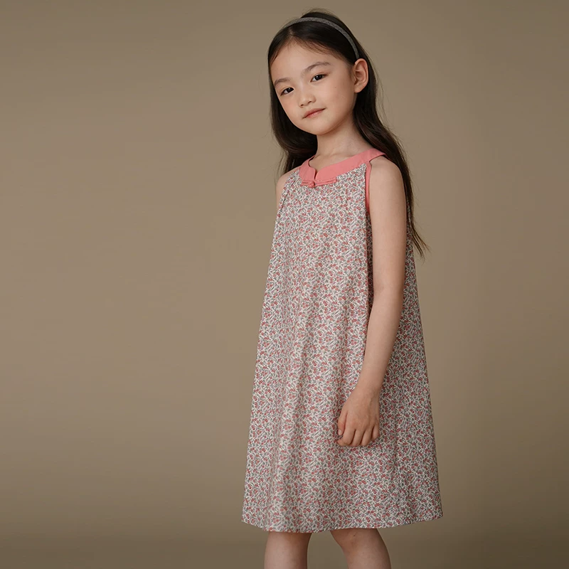 Quần áo trẻ em Váy vest hoa mùa hè có cổ sườn xám kiểu Trung Quốc mới dành cho trẻ lớn hơn, trang phục mùa hè có thiết kế đầy phong cách.