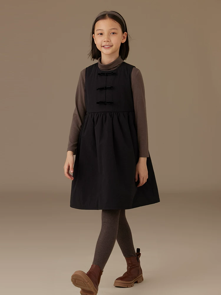 Quần áo trẻ em mùa đông váy vest nơ kiểu Trung Quốc mới nhiều lớp quần áo cotton dày váy bé gái cho trẻ lớn hơn