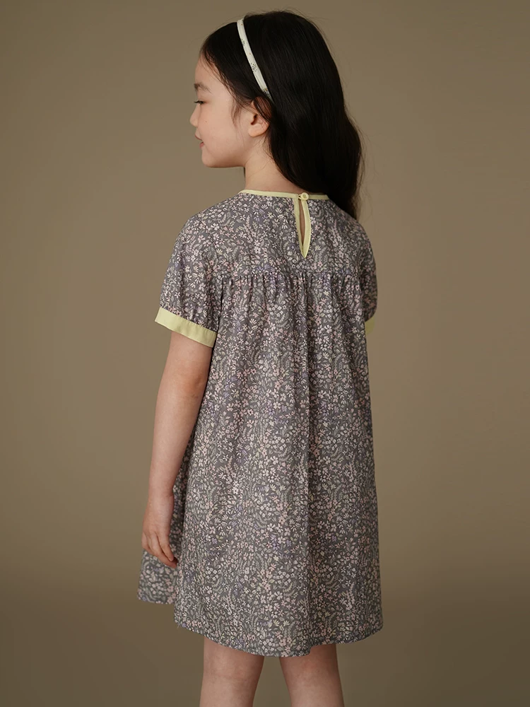 Quần áo trẻ em mặc mùa hè cotton thân thiện với da dáng rộng phong cách Hàn Quốc váy dài vừa hoa váy ngắn tay cho bé gái