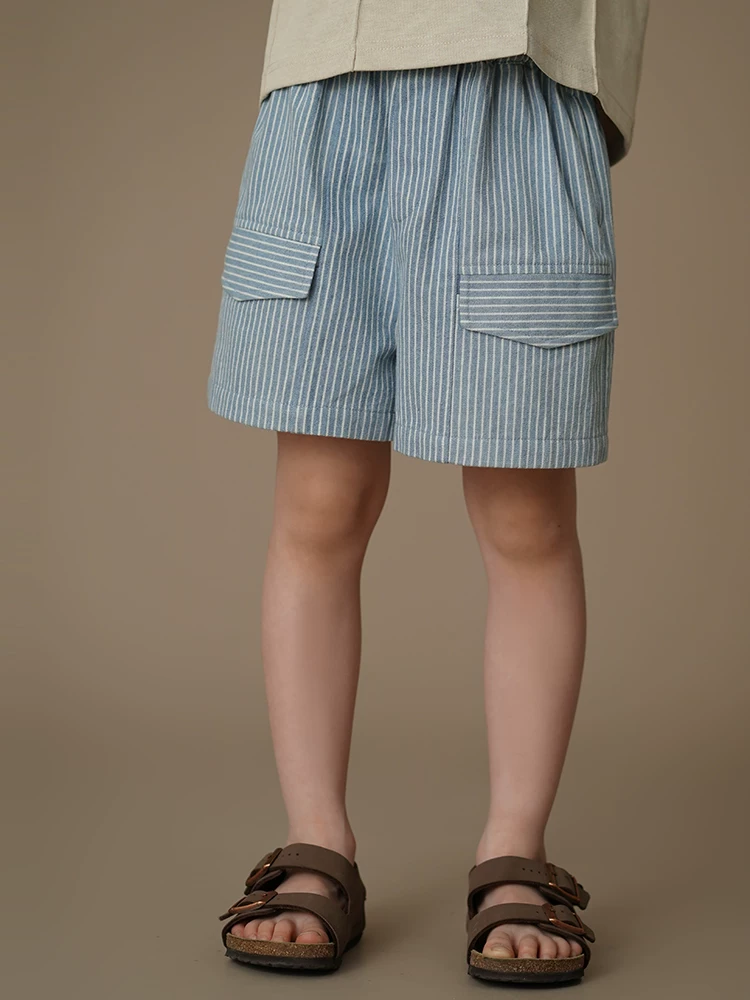 Quần áo trẻ em phong cách retro Nhật Bản quần short sọc bé trai bé gái quần short dài đến đầu gối đa năng quần rộng rãi trẻ em quần thường ngày mùa hè