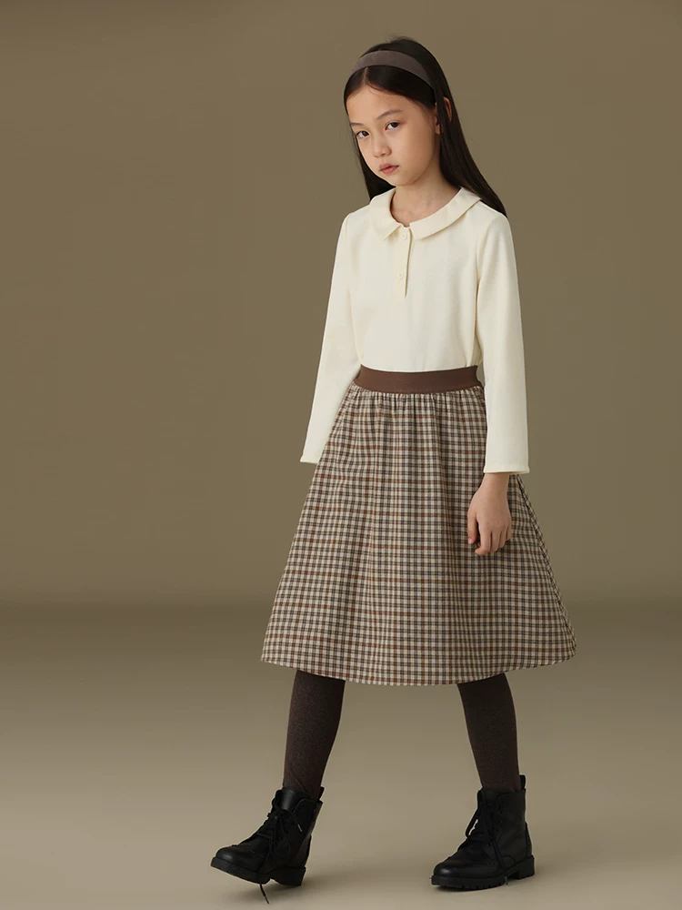 Quần áo trẻ em Hà Chí Mùa đông Sản phẩm mới Phong cách cổ điển Kẻ sọc cotton lót lông cừu ấm áp Váy chữ A thường ngày dành cho cha mẹ và con cái