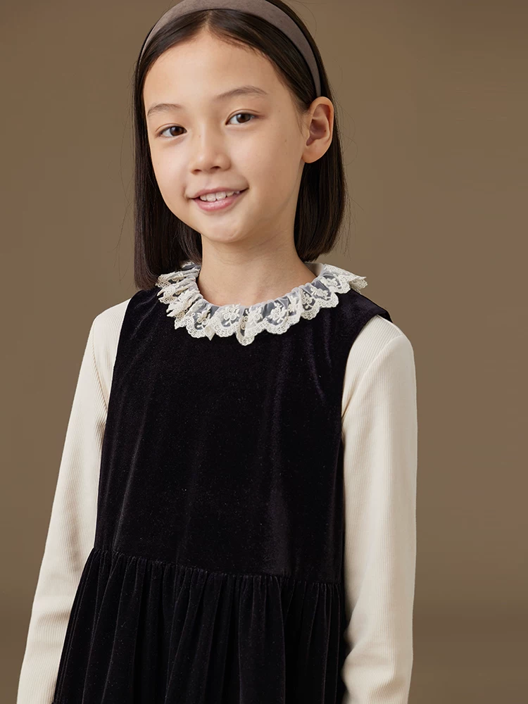 Váy liền thân mùa đông kiểu Hepburn Pháp, váy đen nhỏ xinh cho bé gái, váy nhung không tay cho bé gái