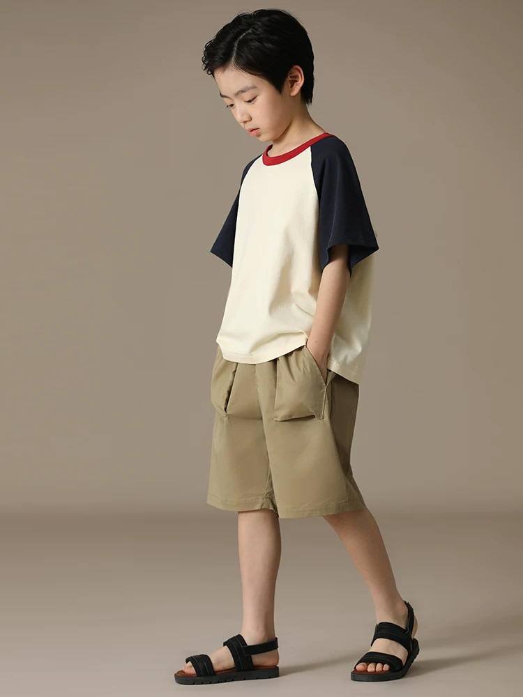 Quần short mùa hè cho trẻ em, kiểu kaki mỏng, quần short dài đến đầu gối dáng rộng, kiểu dáng đơn giản, phù hợp với cha mẹ và con cái, thích hợp cho mùa hè.
