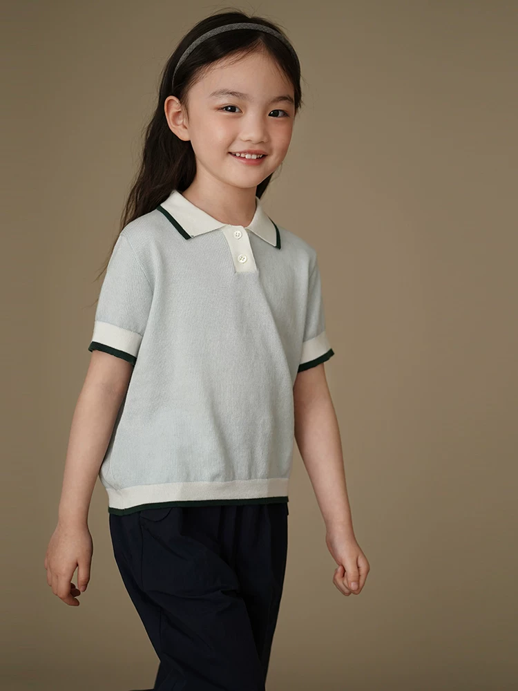 Quần áo trẻ em Áo dệt kim cho trẻ em, áo thun ngắn tay thoáng khí nhẹ mùa hè mới cho bé trai và bé gái, áo polo làm bằng cotton.