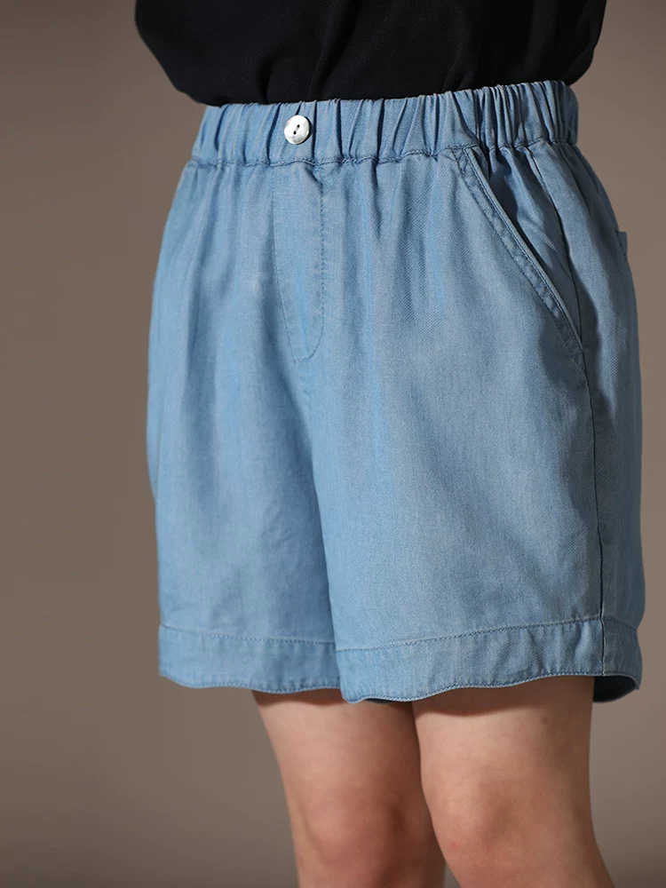 Quần short denim Tencel kiểu dáng hoa cánh tiên, thiết kế tinh xảo, phong cách mẹ và bé, mùa hè mới dành cho bé gái của thương hiệu Ha Chi.