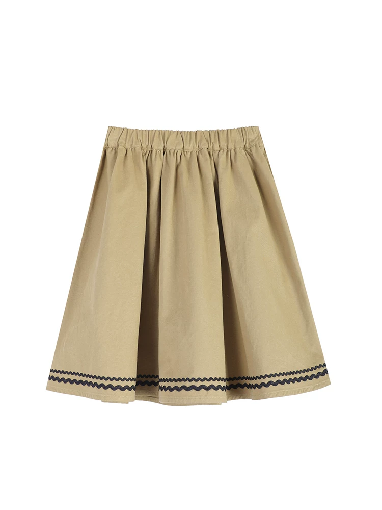 Quần áo trẻ em Hazi Mùa thu Mới Phong cách cha mẹ và con cái Váy eo co giãn cho bé gái Màu trơn Ren Cotton nguyên chất Váy ngắn đa năng thông thường