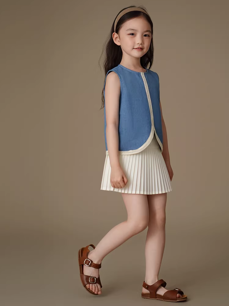 Áo vest trẻ em phong cách Hàn Quốc, áo ba lỗ rộng rãi, áo sơ mi denim cho bé gái lớn, mặc hè, 25 kiểu mới