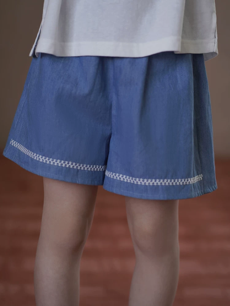 Hazi Quần Áo Trẻ Em Cotton Thân Thiện Với Da Áo Vest Trẻ Em Không Tay Top Vintage Quần Short Denim Nữ Mùa Hè Bộ Phong Cách Mới