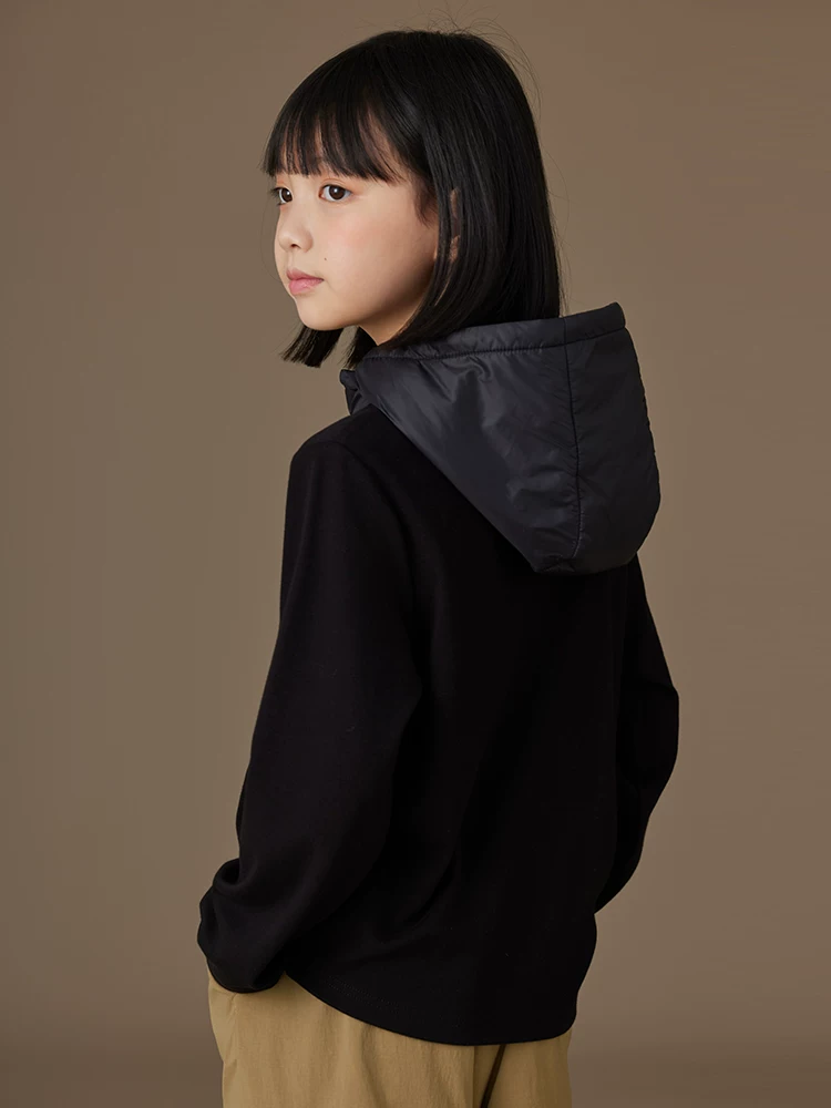 Quần áo trẻ em áo khoác đen đơn giản dáng rộng đa năng áo bé trai bé gái áo hoodie có mũ mùa xuân thu phong cách mới