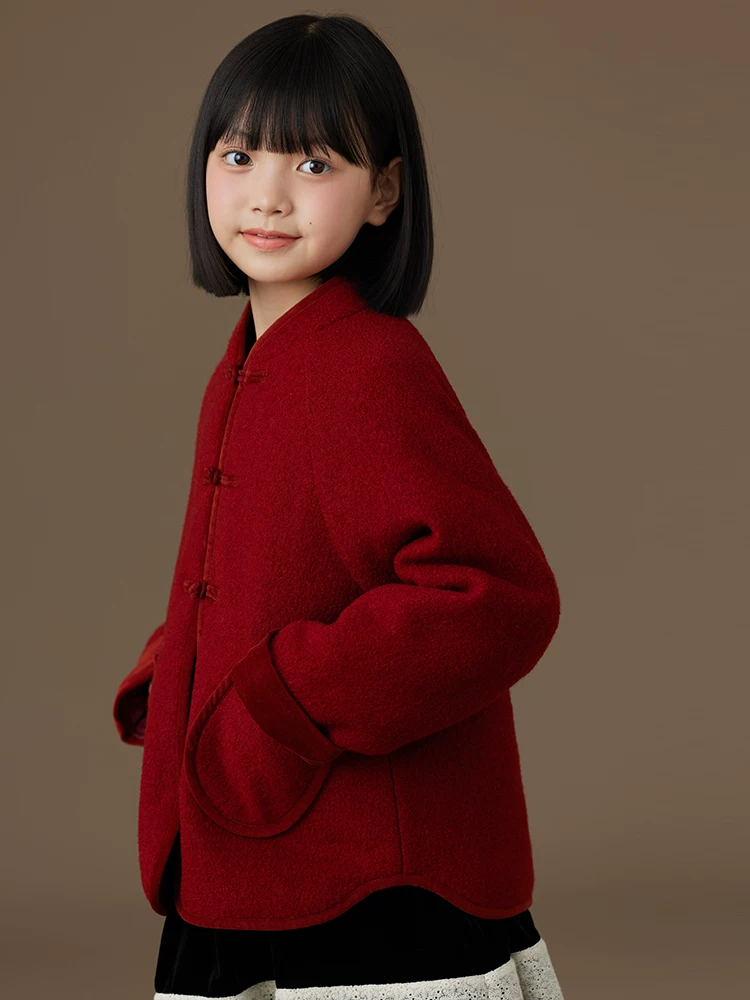 Áo khoác len trẻ em cho mùa thu đông, áo ấm màu đỏ, quần áo cotton phong cách Trung Hoa mới cho bé trai và bé gái, trang phục năm mới.