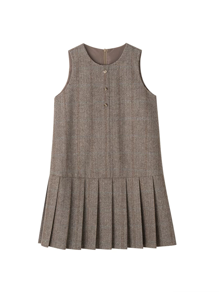 Quần áo trẻ em Hazi Xuân Thu Váy vest trẻ em Váy vest kẻ sọc cổ điển Váy len cho bé gái Váy len cho trẻ lớn hơn